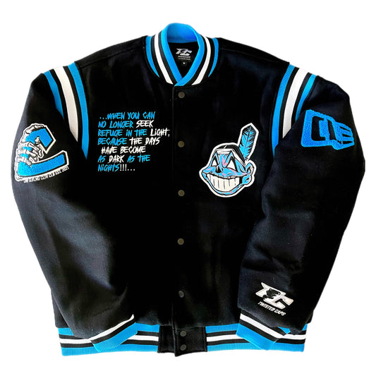 CAMP CLVLND “CHIEF RAWHOO” VARSITY JACKET (Darktober 1.5 edition) THIS JACKET RUNS BIG!