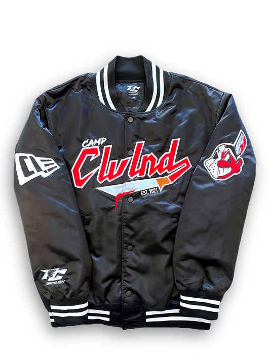 CAMP CLVLND (DARKTOBER EDITION) BLACK, Satin Baseball Jacket